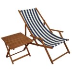 Chaise longue ray� bleu et blanc chilienne bain de soleil pliant petite table 10 - 317t