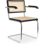 Chaise à manger avec accoudoirs - design vintage - bois et rotin - lia noir Chaise à manger avec accoudoirs - design vintage - bois et rotin - lia noir