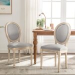 Chaise médaillon - homemiyn - lot de 2 - tissu lin - style vintage - dossier rond Chaise médaillon - homemiyn - lot de 2 - tissu lin - style vintage - dossier rond
