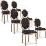 Lot de 6 chaises m�daillon capitonn�es louis xvi tissu noir