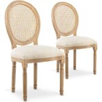 Lot de 2 chaises médaillon louis xvi cannage rotin tissu beige Lot de 2 chaises médaillon louis xvi cannage rotin tissu beige