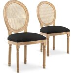 Lot de 2 chaises m�daillon louis xvi cannage rotin tissu noir