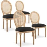 Lot de 4 chaises m�daillon louis xvi cannage rotin tissu noir