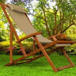 Chaise de plage pliante en bois dacacia - deuba - rglable sur 3 niveaux - tissu respirant - coussin ...