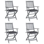 Chaises pliables d'extérieur - vidaxl - bois d'acacia - gris - ensemble de 4 Chaises pliables d'extérieur - vidaxl - bois d'acacia - gris - ensemble de 4