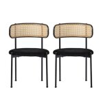 Chaise de restaurant en velours (lot de 2) - pieds m�talliques - fauteuil en rotin - noir - 51 x 51 x ...
