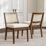 Chaises de salle � manger - lot de 2 - chaises confort en bois massif avec dossiers en rotin pour salon ...