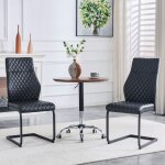 Chaises de salle � manger lot de 2 avec dossier haut et assise rembourr�e m�tal et pu noir