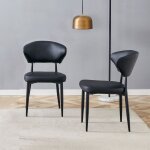 Chaises de salle � manger lot de 2 avec dossier incurv� assise rembourr�e 4 pieds m�tal et pu noir