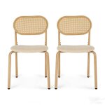 Chaise salle a manger lot de 2 - kilisky - chaises cuisine rotin tiss� main - coussin moelleux - tissu ...