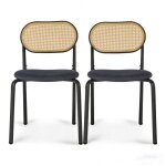 Chaise salle a manger lot de 2 - kilisky - chaises cuisine rotin tiss� main - coussin moelleux - tissu ...