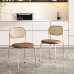 Chaises de salle � manger - lot de 2 - marron - rotin naturel - ergonomique - m�tal