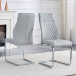Chaise de salle � manger - lot de 2 - motif en losange - gris clair - dossier haut - coussin confortable ...