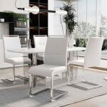 Chaise salle a manger - lot de 4 - dossier en simili - cuir de pu et lin blanc