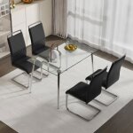 Chaise salle a manger - lot de 4 - dossier en simili - cuir de pu et lin noir Chaise salle a manger - lot de 4 - dossier en simili - cuir de pu et lin noir