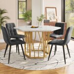 Chaise de salle � manger 5 pi�ces moderne table hexagonale marbre + 4 chaise de salle � manger velours ...