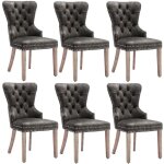 Lot de 6 chaises salle � manger velours gris - pieds bois massif clout�es r�glables h95 cm