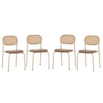 Lot de 6 chaises salle � manger - dossier rotin naturel assise simili cuir marron pieds m�tal