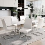 Chaise salle  manger - jaerliub - lot de 6 - dossier simili - cuir - design rayures horizontales - blanc ...