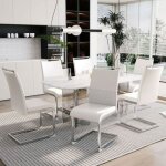 Chaise salle � manger - lot de 6 - simili - cuir - design rayures horizontales - blanc