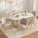 Chaise de salle � manger - lot de 6 - velours beige - pieds m�tal dor� - mousse haute r�silience