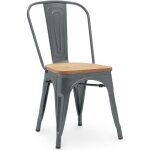 Chaise salle  manger bistrot metalix design industriel en mtal et bois clair - nouvelle edition gris ...