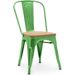 Chaise salle � manger bistrot metalix design industriel en m�tal et bois clair - nouvelle edition vert ...