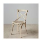 Chaise de salle  manger - bois blanc - rotin - 45 x 42 x 87 cm