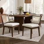 Chaises de salle � manger en bois massif - lot de 6 - chaise de cuisine - dossier en rotin - si�ge rembourr� ...