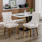 Chaises de salle � manger boucl�es lot de 2 pieds acier inoxydable dor�s finition clous d�coratifsbeige ...