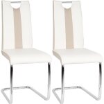 Chaise de salle à manger cantilever - yidaguo - lot de 2 - métal - simili - beige et blanc Chaise de salle à manger cantilever - yidaguo - lot de 2 - métal - simili - beige et blanc