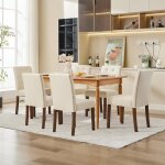 Chaise de salle � manger capitonn�e - lunsy - 46x56x88 cm - beige - lot de 6 - capitonnage � boutons ...