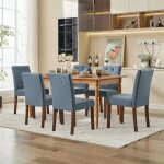 Chaise de salle � manger capitonn�e - lunsy - bleu - 46x56x88 cm - lot de 6 - capitonnage � boutons - ...