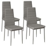 4pcs chaises de salle � manger haut dossier confortable similicuir - gris