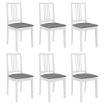 Chaises de salle � manger avec coussins - vidaxl - lot de 6 - blanc et gris - bois solide - coussin 100% ...