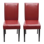 Lot de 2 chaises de salle � manger cuisine en cuir rouge pieds en bois fonces design moderne