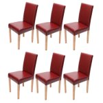 Lot de 6 chaises de salle a manger cuisine en synthetique rouge pieds en bois clair design moderne 04 ...