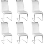 Chaise salle  manger en cuir simili - 6x - design contemporain - blanc - mtal chrom