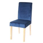 Chaise de salle a manger cuisine en velours bleu pieds en bois clair design moderne 04 0002311 Chaise de salle a manger cuisine en velours bleu pieds en bois clair design moderne 04 0002311