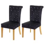 Chaises de salle  manger - dcoshop26 - lot de 2 - velours noir - pieds en bois clair - design vintage ...