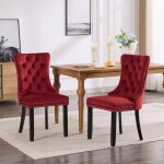 Chaises de salle � manger - dreammespace - lot de 2 - velours rouge vin - bois massif - 65x50x95cm