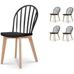 Lot de 4 chaises de salle  manger emy noire avec pieds en bois