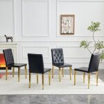 Chaises de salle � manger - ensemble de 4 - noir + or - m�tal cuir pu - 42x46x89 cm - 6. 05 kg - capitonnage ...