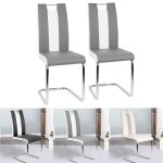 Chaise salle  manger errolves - simili cuir - pieds luge - gris et blanc