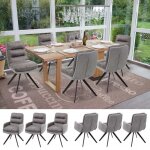 Chaises de salle  manger - hwc - g66 - lot de 6 - pivotantes 90 - tissu gris clair avec accoudoirs