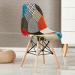 Chaise de salle  manger individuelle en tissu tulipe patchwork ? style eiffel vintage pieds en bois ...