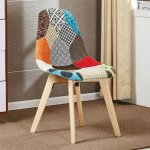 Chaise de salle  manger individuelle en tissu tulipe patchwork - vintage et moderne pieds en bois - ...