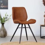 Livin24 chaise de salle � manger industrielle barrel en �co - cuir cognac