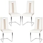 Chaises de salle  manger jin - lot de 4 - blanc / beige clair - pieds chroms - revtement en pu