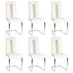 Chaises de salle  manger jin - lot de 6 - assise rembourre - revtement en pu blanc / beige clair